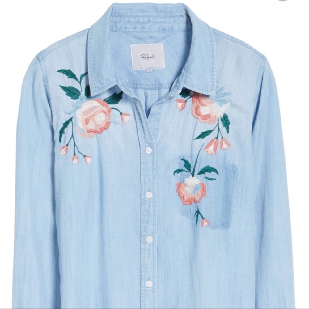 Rails Denim Chambray Embroidered Top